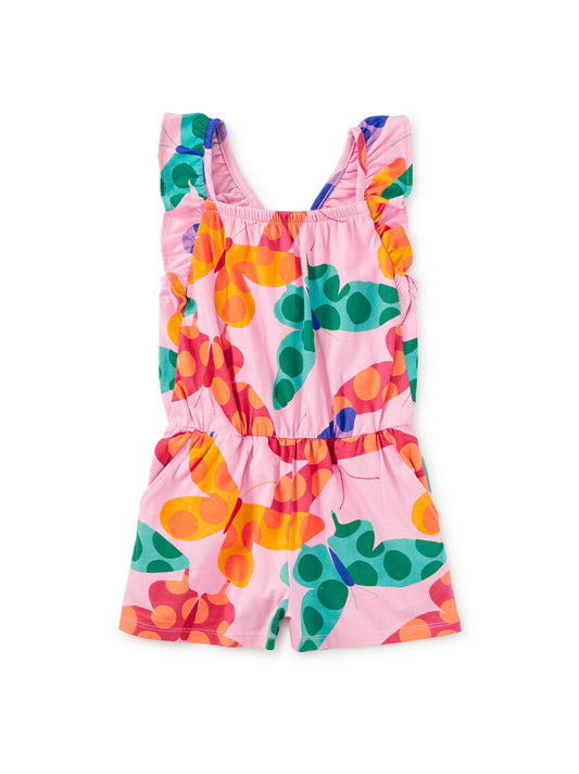 Tea Butterfly Spot | Ruffle Strap Romper
