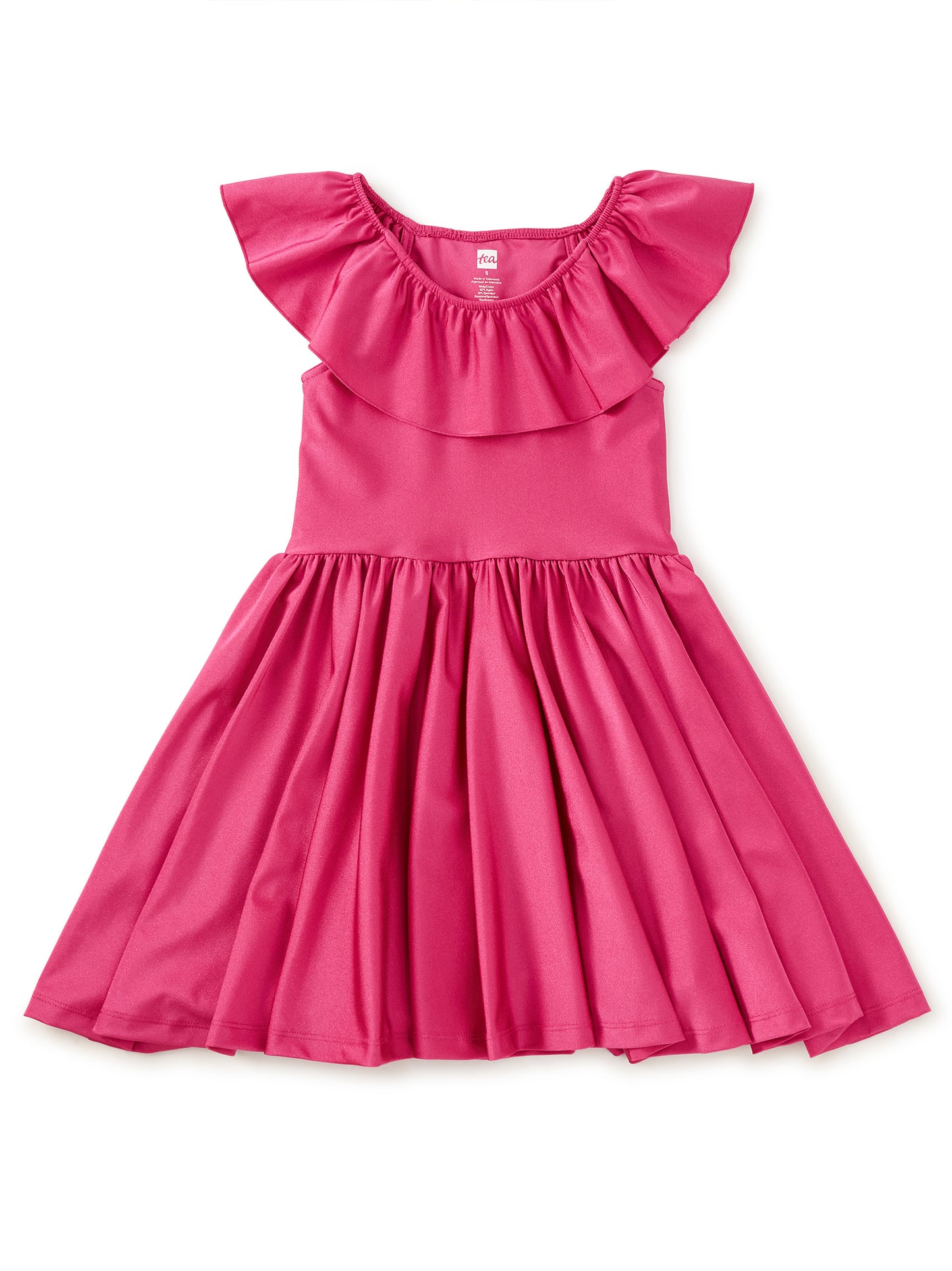 Tea Fuchsia | Shiny Ruffle Neck Dress