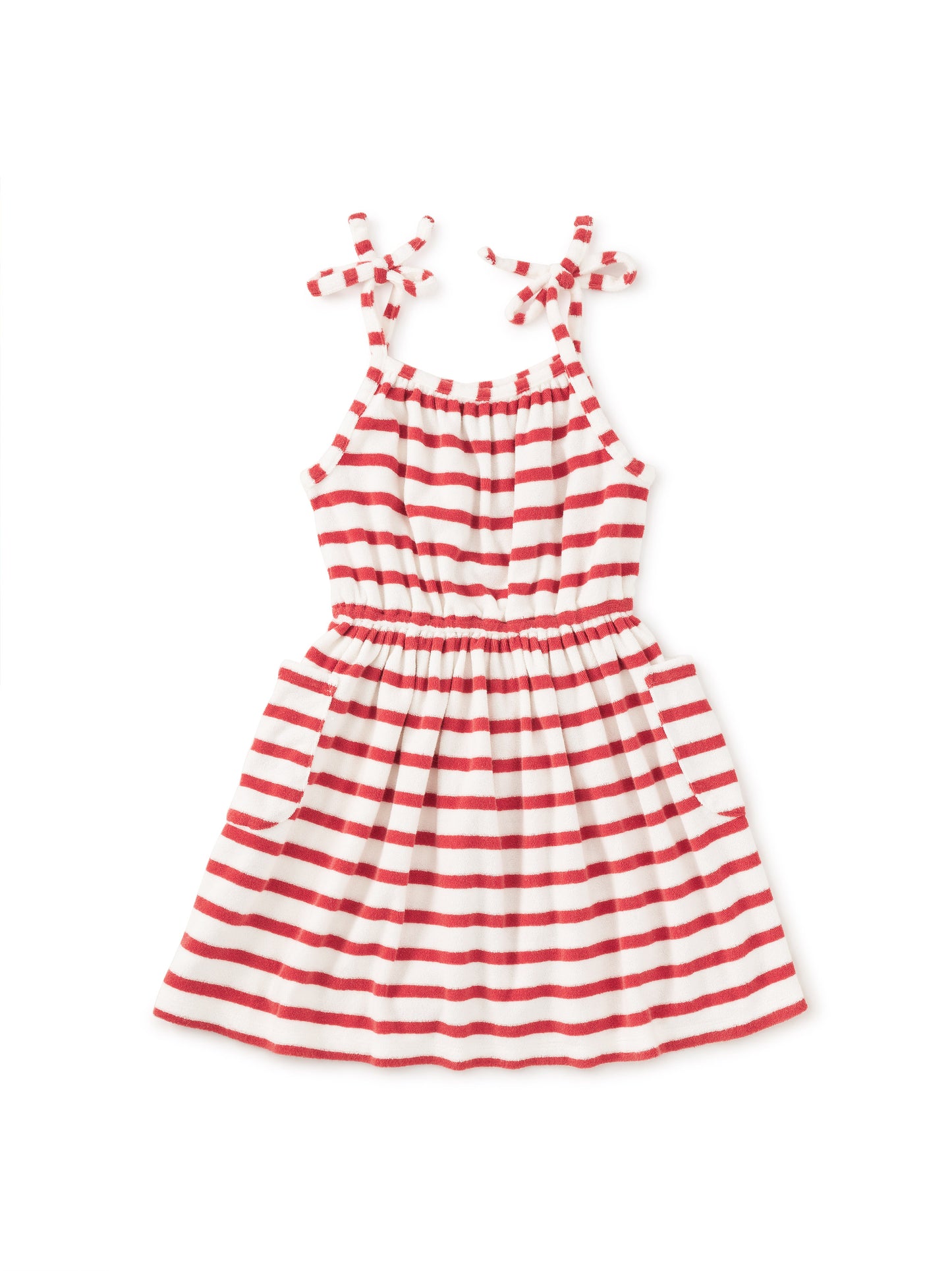 Tea Pomme | Terrycloth Stripe Tie Shoulder Twirl Dress