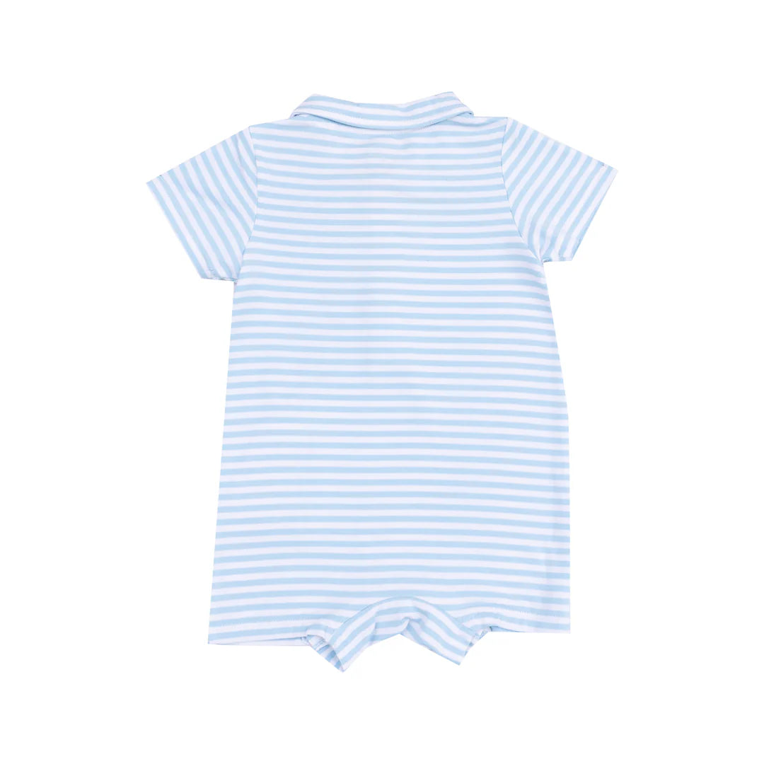 Angel Dear Blue Golf Stripe | Polo Shortie With Applique