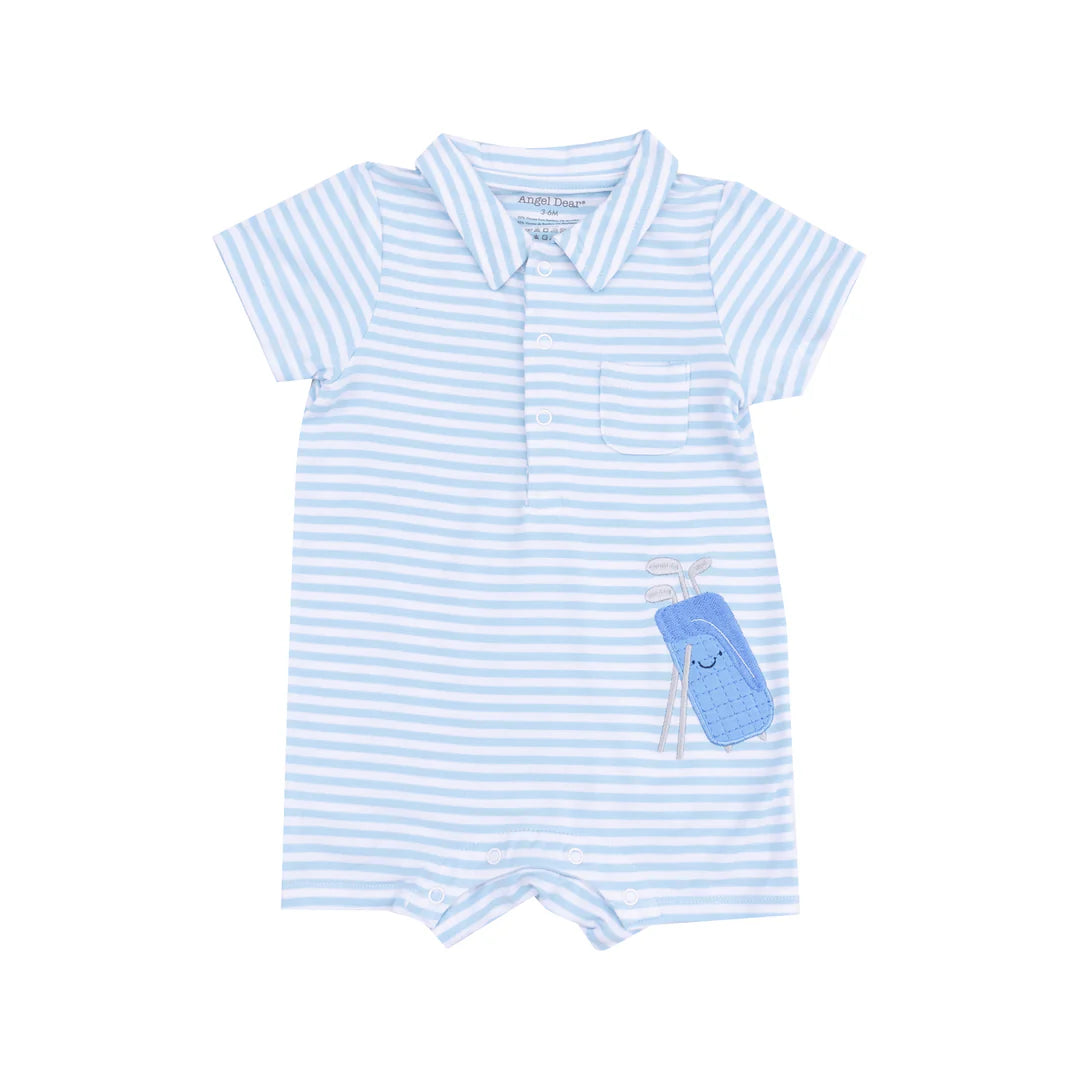 Angel Dear Blue Golf Stripe | Polo Shortie With Applique