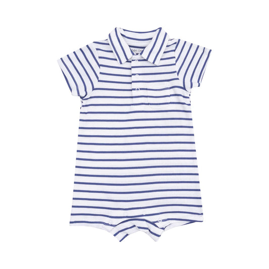 Angel Dear Vintage Navy Blue Blue Stripe | Polo Shortie Romper