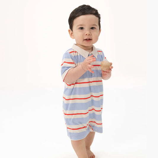 Angel Dear Blue & Red | Preppy Rugby Polo Shortie Romper