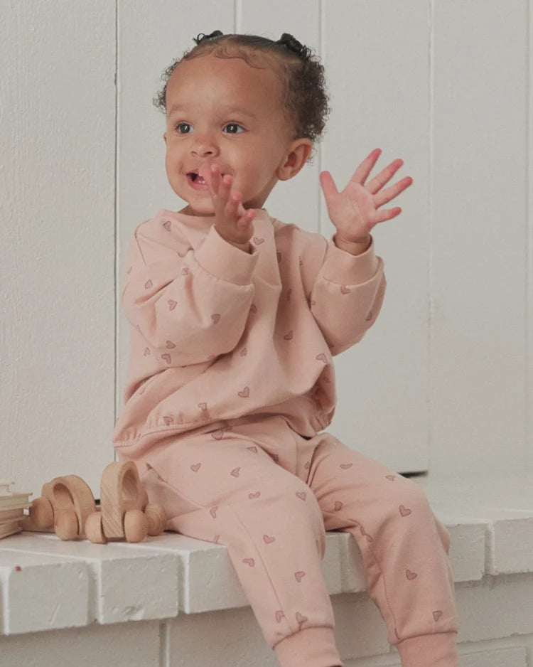 Quincy Mae Dusty Rose Hearts | Relaxed Sweatshirt + Sweatpant Set