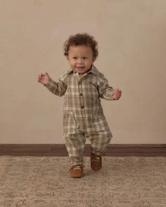 Rylee + Cru Olive | Dobby Plaid Collared Jumpsuit