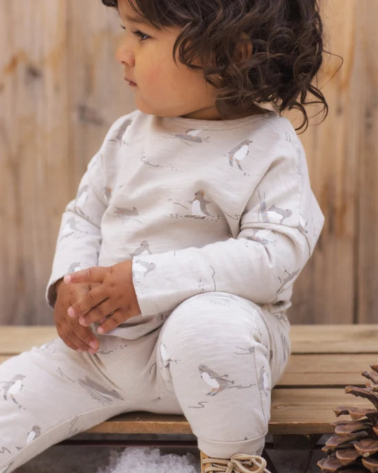 Rylee + Cru Parchment | Skiing Penguins Long Sleeve Tee + Pant Set