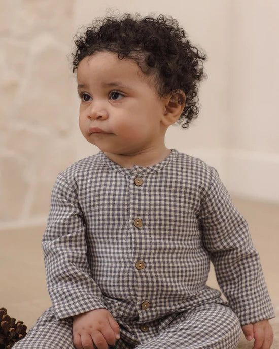 Quincy Mae Midnight Gingham | Pocketed Woven Jumpsuit