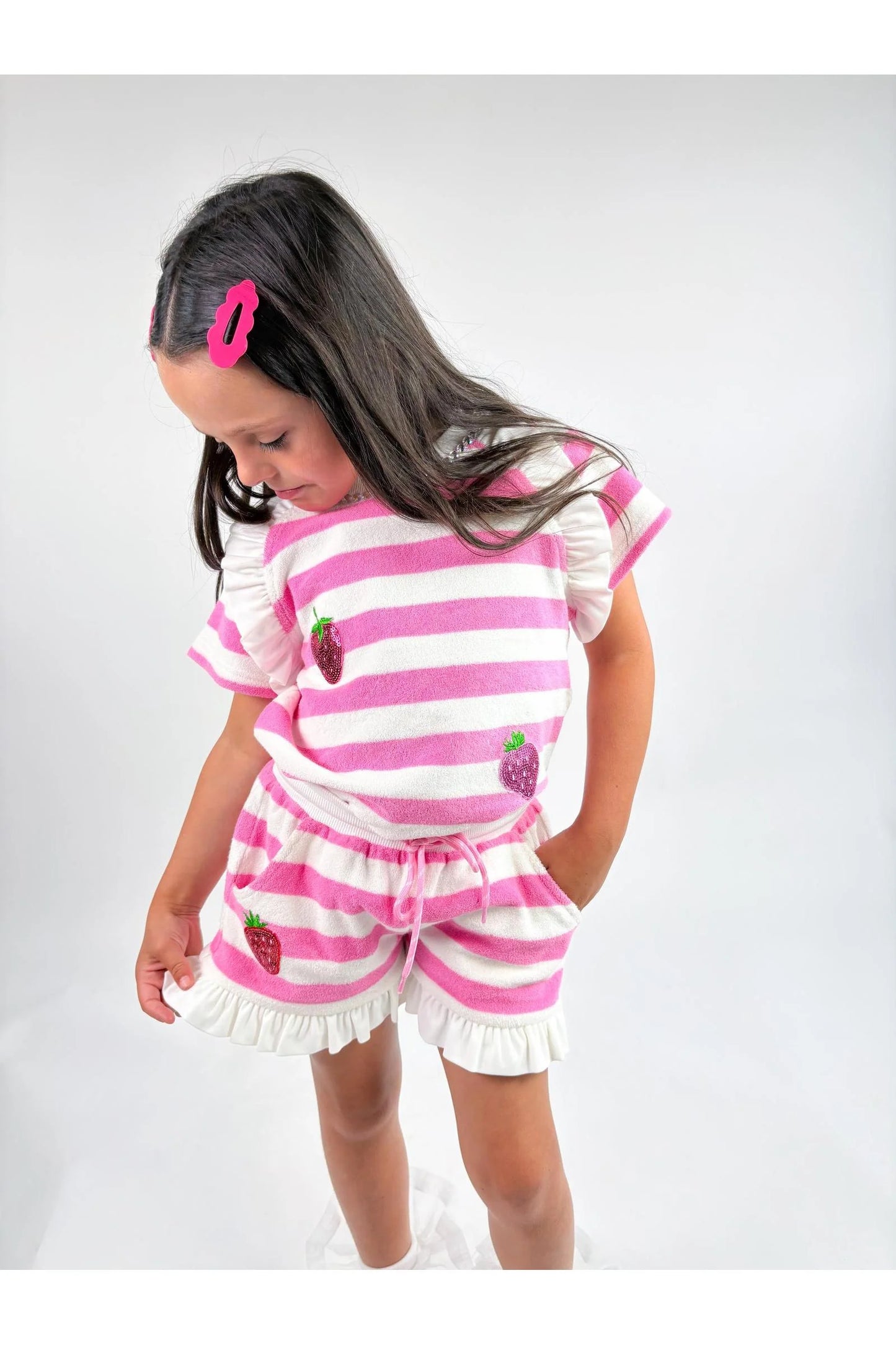 Three Wildflower Designs Pink | Stripe Terry Cloth Strawberry Set