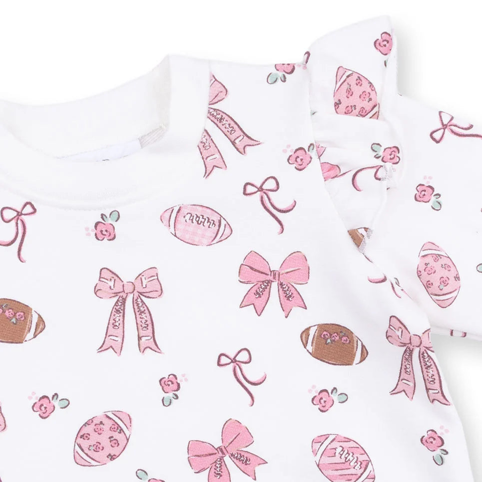 Angel Dear White | Footballs and Bows Ruffle Sweatshirt and Fashion Cargo Pants