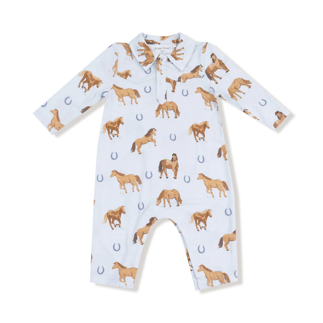 Angel Dear Blue Horses | Long Sleeve Cowboy Romper