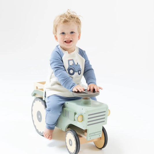 Angel Dear Blue Mini Tractors | French Terry Raglan Sweatshirt With Applique and Jogger Set