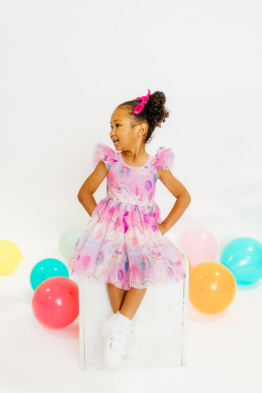 Three Wildflower Designs Pink | Birthday Print Tulle Dress