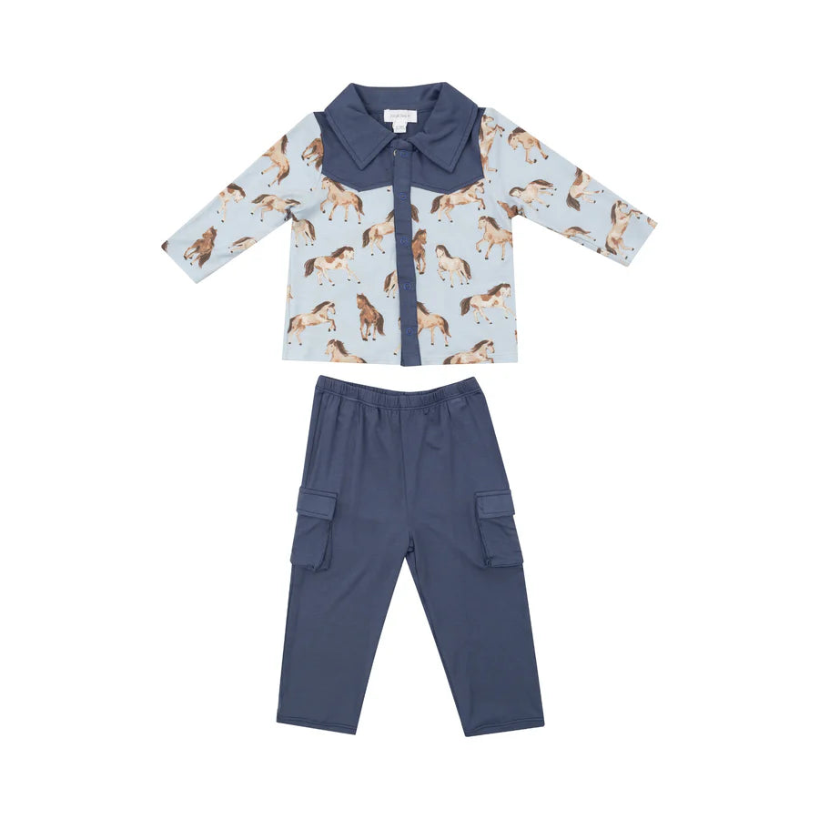 Angel Dear Horses | Button-Down & Pant Set