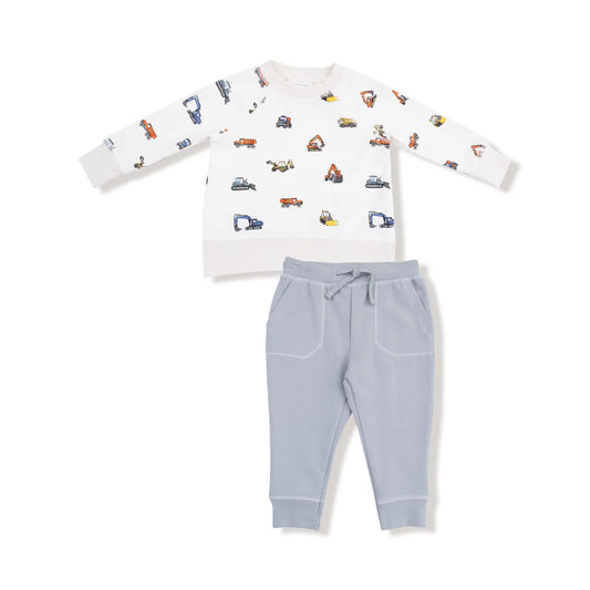 Angel Dear Construction Vehicles | French Terry Raglan Sweatshirt and Jogger Set