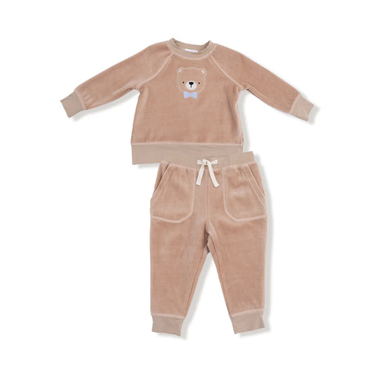 Angel Dear Brush Velour Teddy Bear | Raglan Sweatshirt + Jogger Set