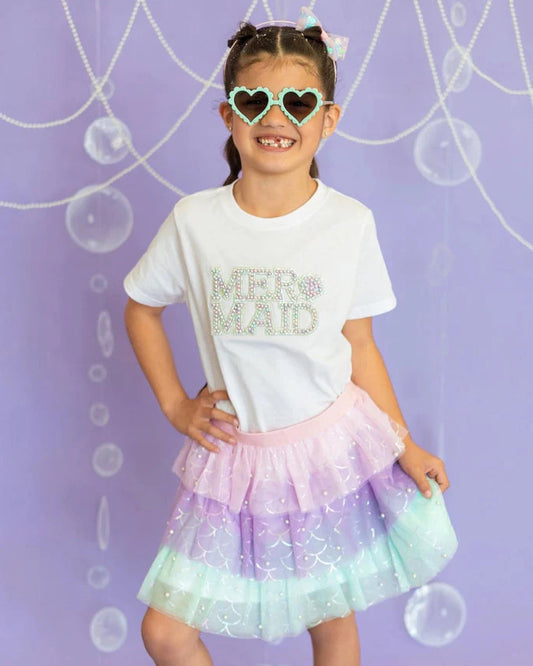 Sweet Wink White | Mermaid Pearl Patch Short Sleeve T-Shirt