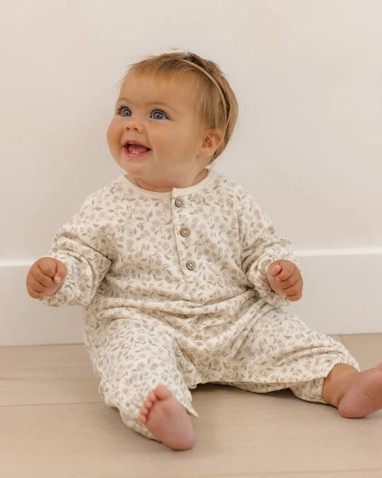 Quincy Mae Ivory Floret | Henley Bubble Jumpsuit