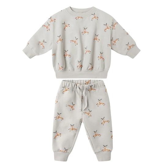 Quincy Mae Frost Reindeer | Relaxed Fleece Sweatshirt + Sweatpant Set