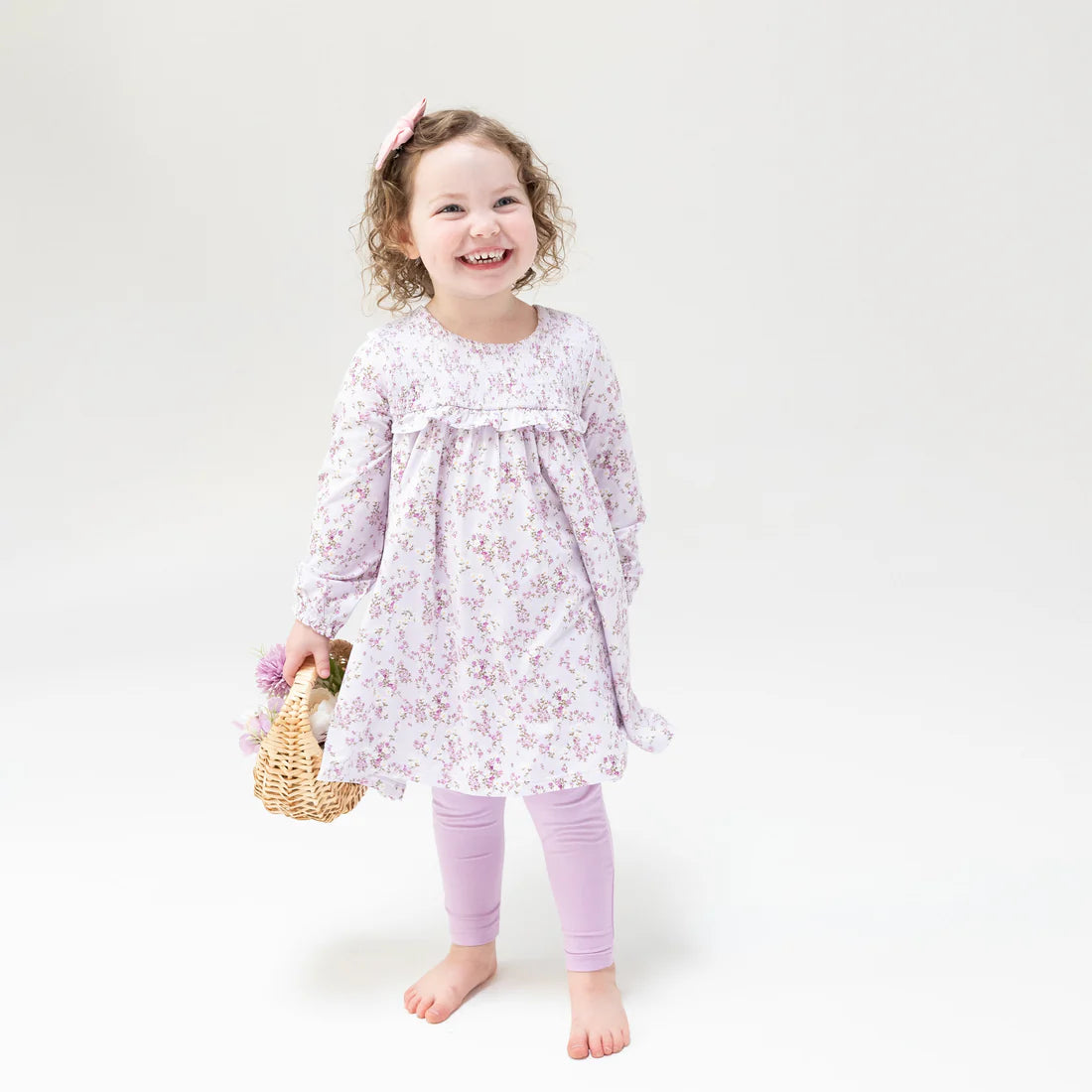 Angel Dear Sweet Dreams Florals | Smocked Ruffle Long Sleeve Tiered Dress + Leggings Set