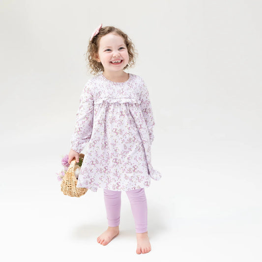 Angel Dear Sweet Dreams Florals | Smocked Ruffle Long Sleeve Tiered Dress + Leggings Set