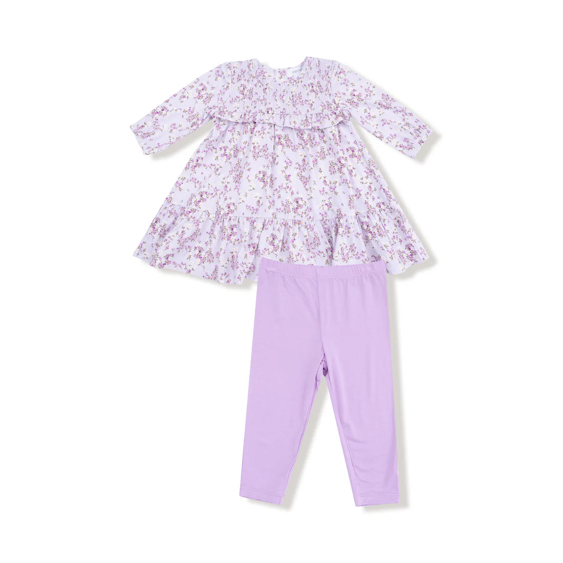 Angel Dear Sweet Dreams Florals | Smocked Ruffle Long Sleeve Tiered Dress + Leggings Set