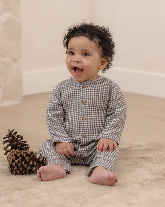 Quincy Mae Midnight Gingham | Pocketed Woven Jumpsuit