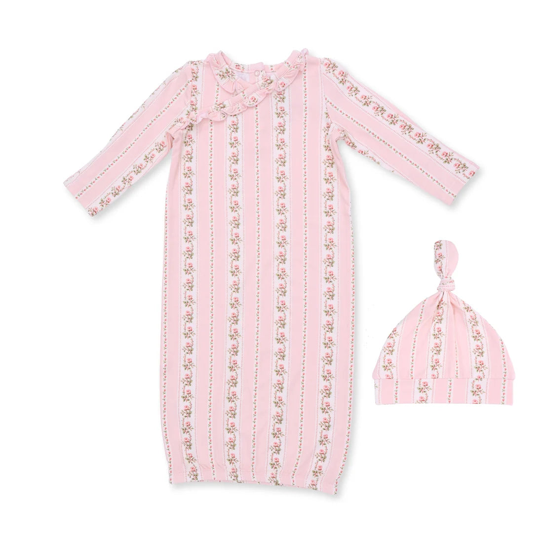 Angel Dear Pink | Antoinette Stripe Kimono Gown and Knotted Hat Set