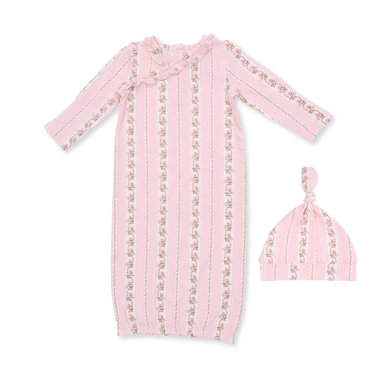 Angel Dear Pink | Antoinette Stripe Kimono Gown and Knotted Hat Set