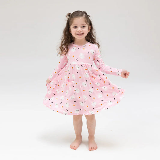 Angel Dear Pink Spooky Ghost | Twirly Long Sleeve Dress