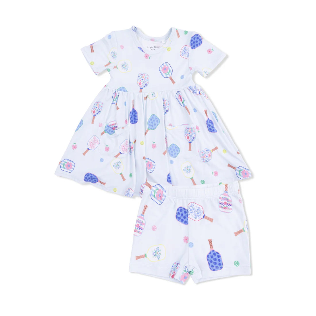 Angel Dear Blue | Floral Pickleball Twirly Dress with Cartwheel Short Set