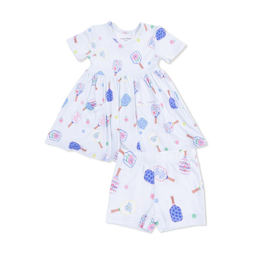 Angel Dear Blue | Floral Pickleball Twirly Dress with Cartwheel Short Set