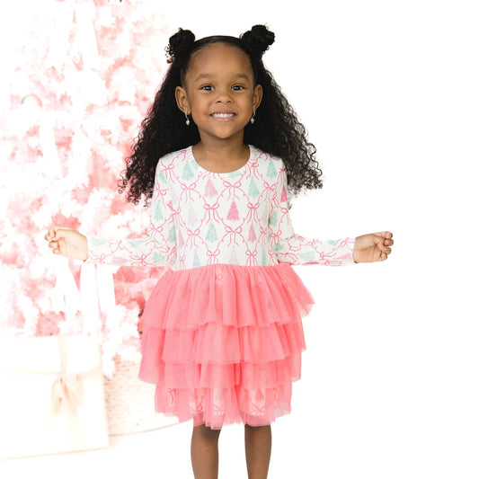 Angel Dear Pink & Ivory | Sugar Plum Fairies Twirly Long Sleeve Tutu Dress with Cartwheel Short