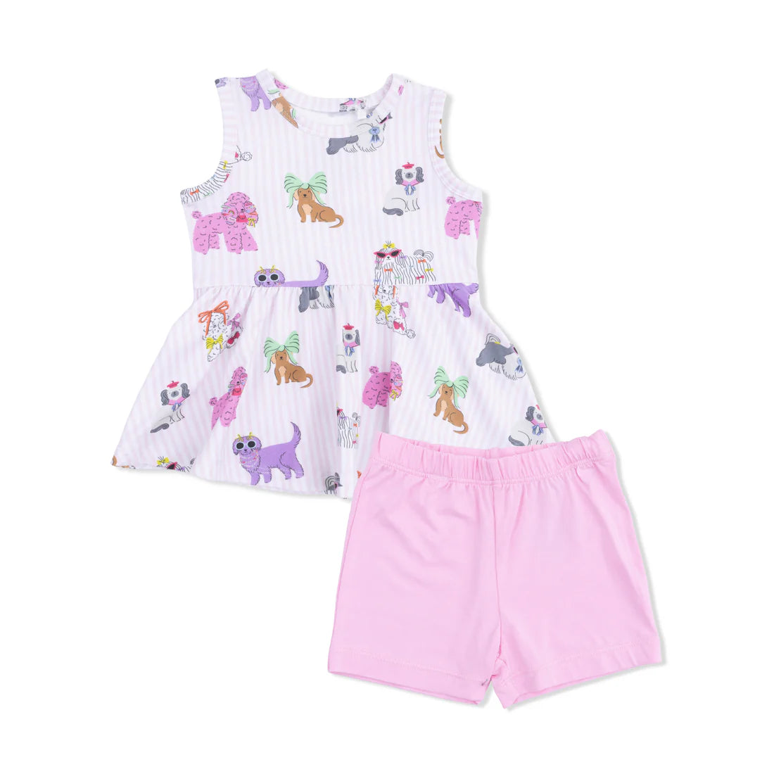 Angel Dear White Pink | Fancy Dogs Peplum Tank Top and Bike Short Set