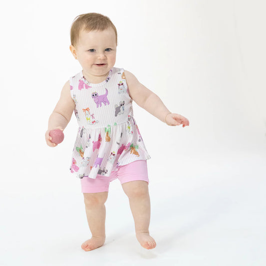 Angel Dear White Pink | Fancy Dogs Peplum Tank Top and Bike Short Set