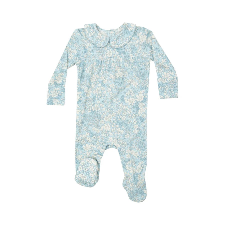 Angel Dear Blue Meadow Floral | Smocked Peter Pan Footie