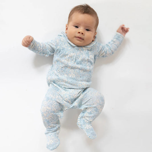 Angel Dear Blue Meadow Floral | Smocked Peter Pan Footie