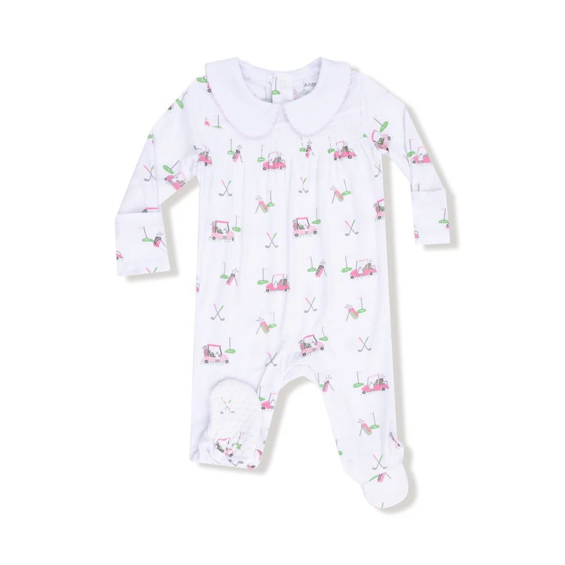 Angel Dear Pink | Baby Golf Carts Smocked Peter Pan Snap Footie