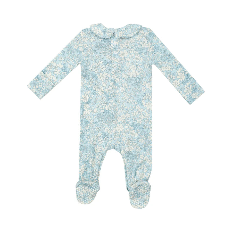 Angel Dear Blue Meadow Floral | Smocked Peter Pan Footie