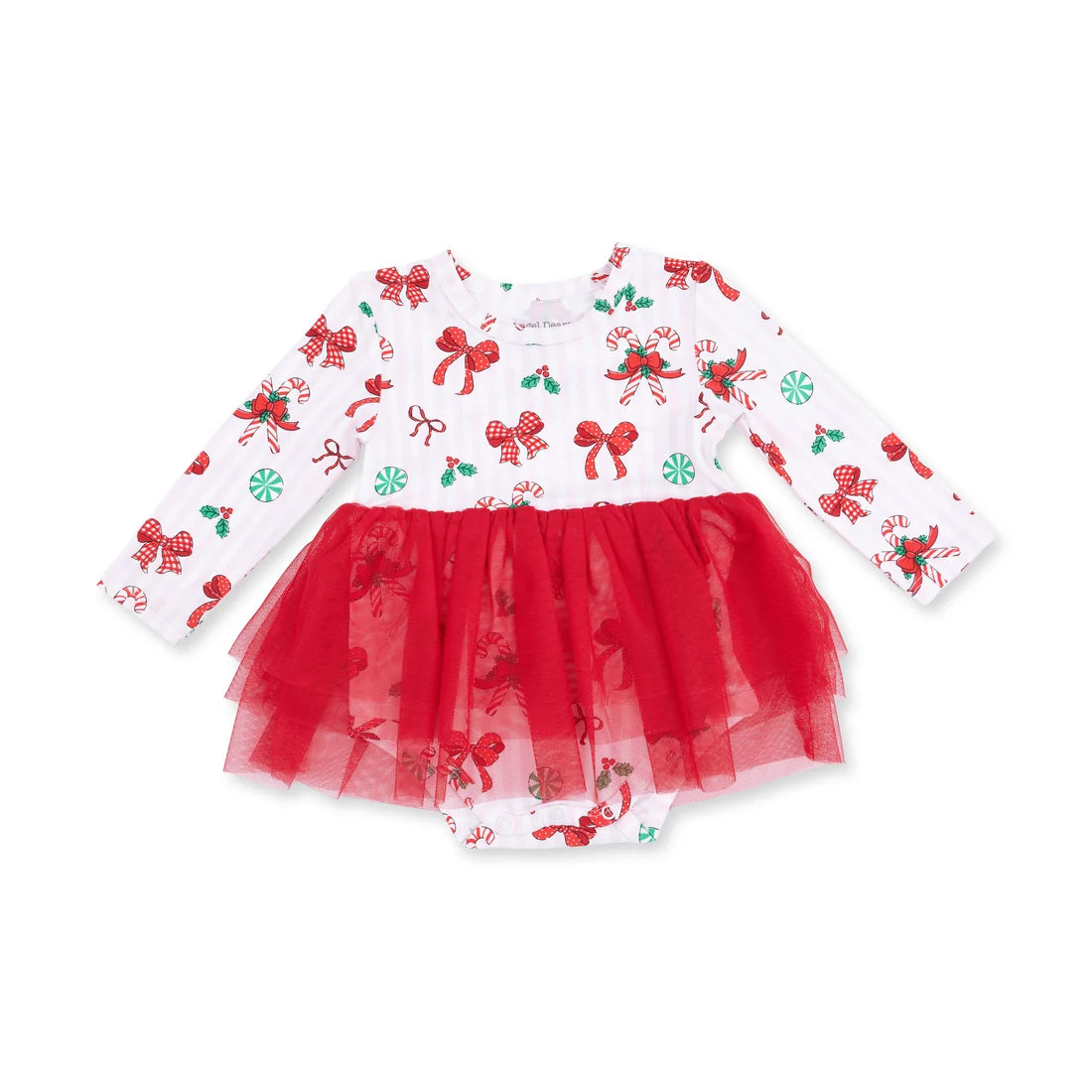 Angel Dear Ivory | Bows & Candy Canes Long Sleeve Tutu Bodysuit Dress