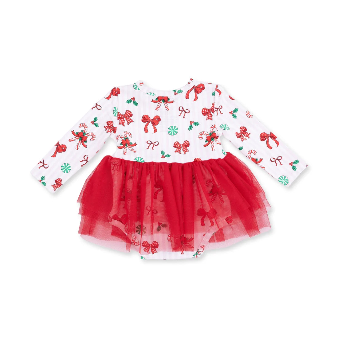 Angel Dear Ivory | Bows & Candy Canes Long Sleeve Tutu Bodysuit Dress