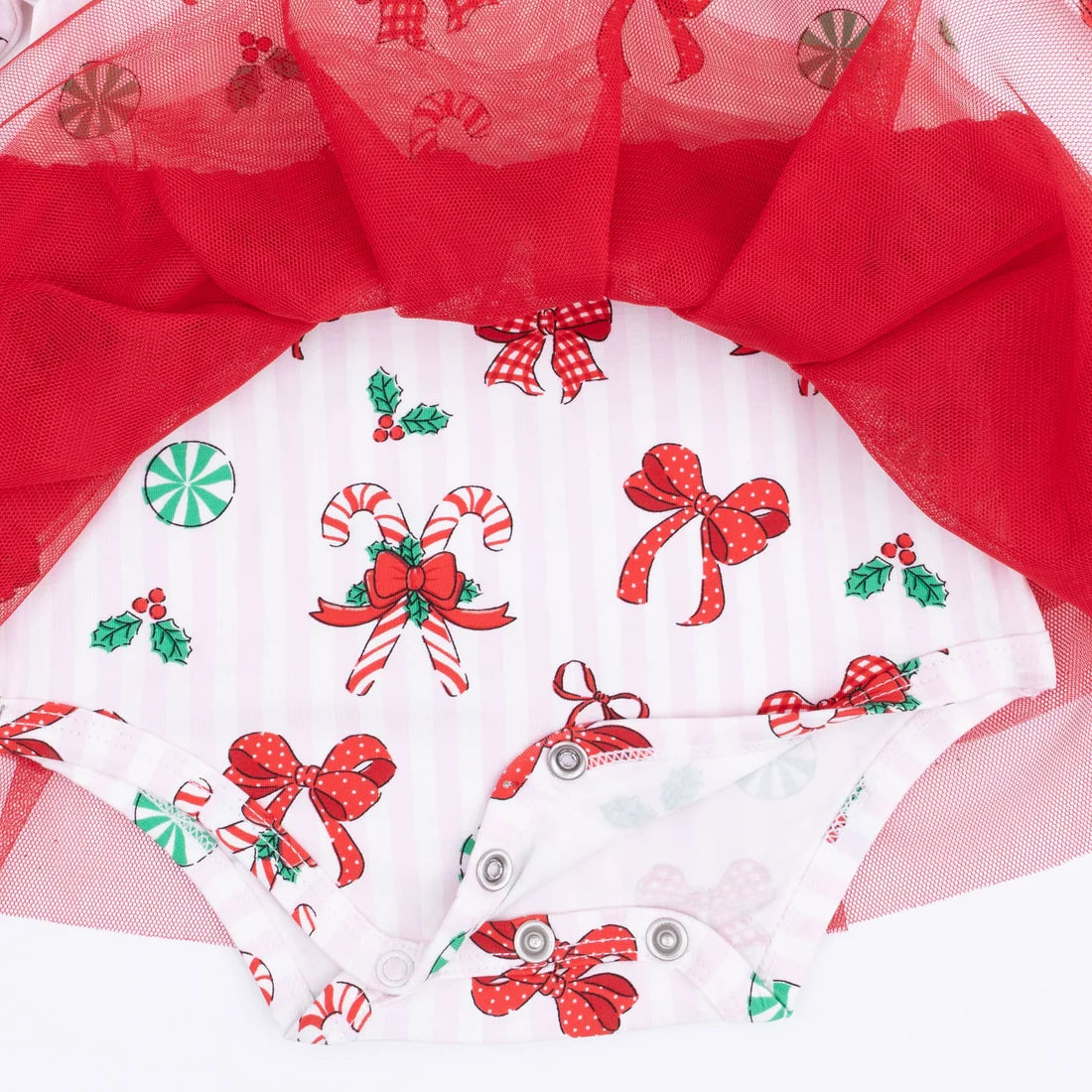 Angel Dear Ivory | Bows & Candy Canes Long Sleeve Tutu Bodysuit Dress