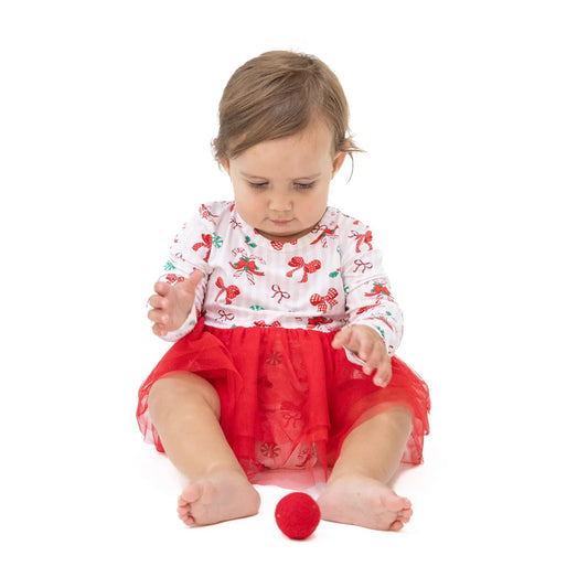 Angel Dear Ivory | Bows & Candy Canes Long Sleeve Tutu Bodysuit Dress