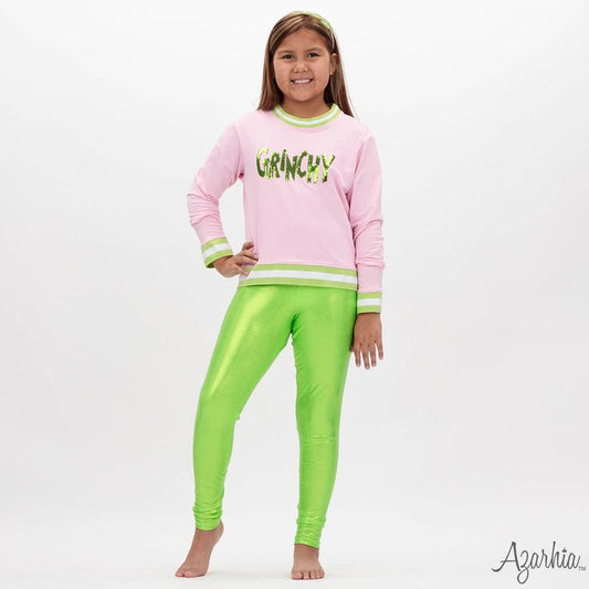 Azarhia Pink Christmas | Sequin Grinchy Crew Sweatshirt