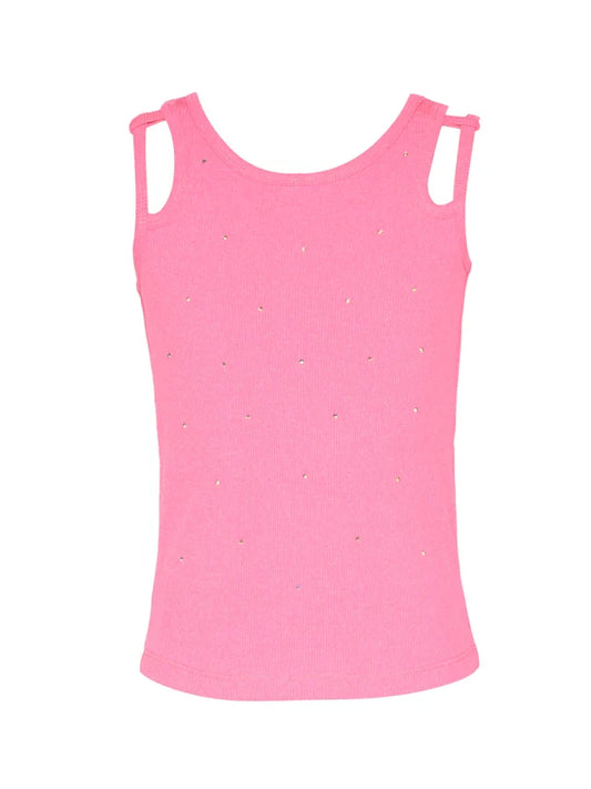 Hannah Banana Pink | Double Strap Rib Tank Top With Rhinestones