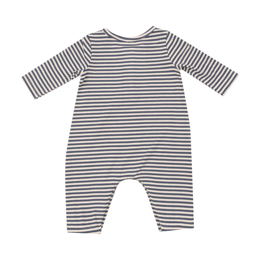 Angel Dear Navy & Oat Stripe | Long Sleeve Henley Romper