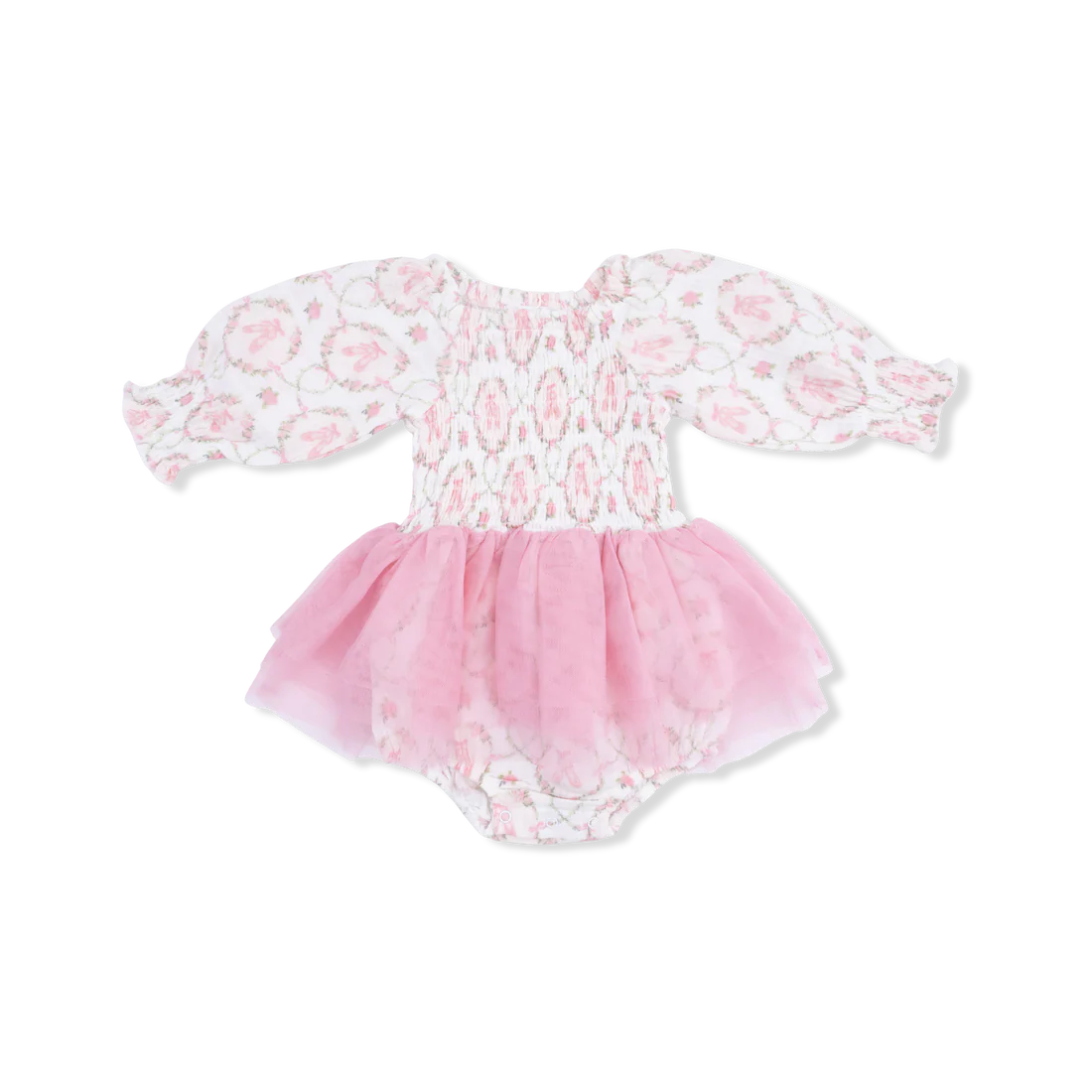 Angel Dear Pink & Ivory | Cameo Ballet Shoes Long Sleeve Smocked Bubble with Tutu Set