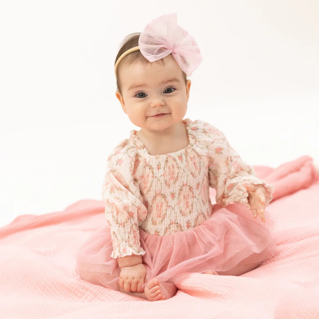 Angel Dear Pink & Ivory | Cameo Ballet Shoes Long Sleeve Smocked Bubble with Tutu Set