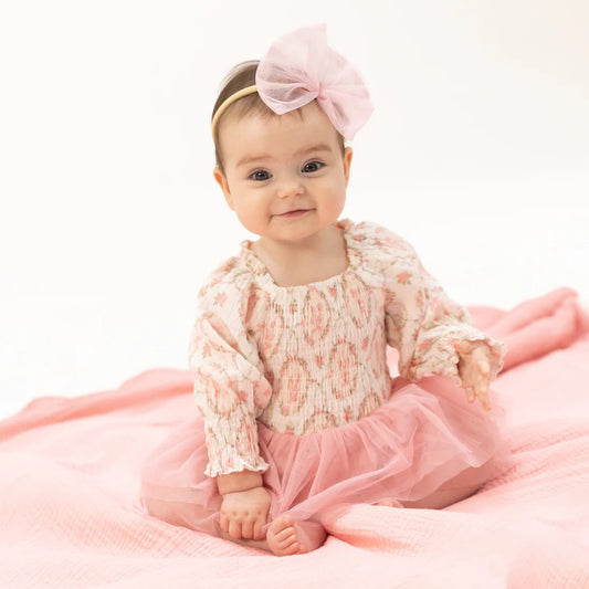 Angel Dear Pink & Ivory | Cameo Ballet Shoes Long Sleeve Smocked Bubble with Tutu Set