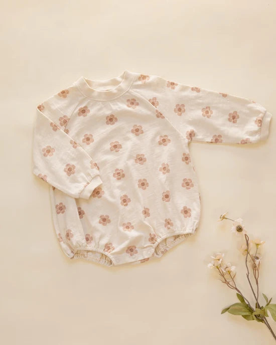 Rylee + Cru Natural Pink Daisies | Crew Neck Romper