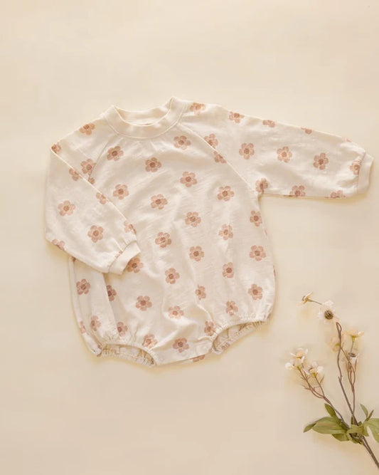 Rylee + Cru Natural Pink Daisies | Crew Neck Romper